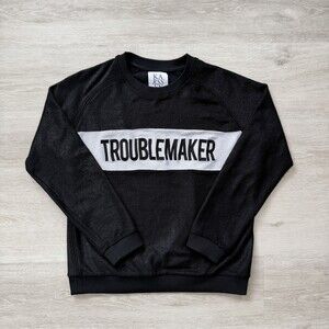 Zoe Karssen "Troublemaker" Black Graphic Sweatshirt Women's Size Small EUC